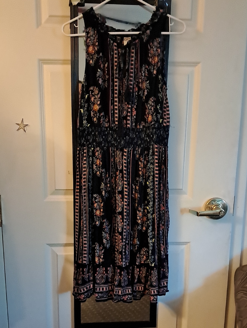 Bila Black Floral Midi Dress with Pink and Cream Accents